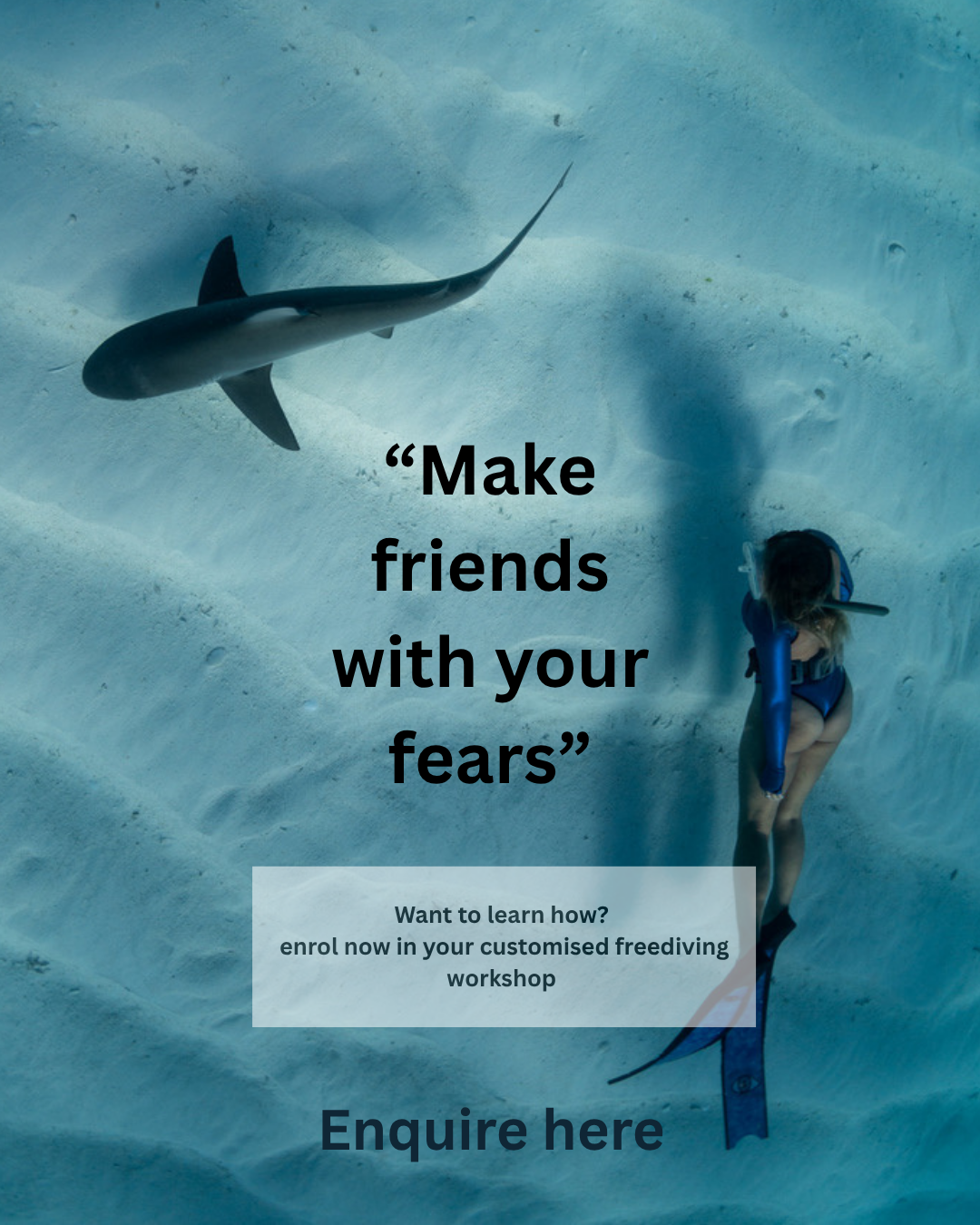 Ocean-inspired artwork with a poetic freediving message.